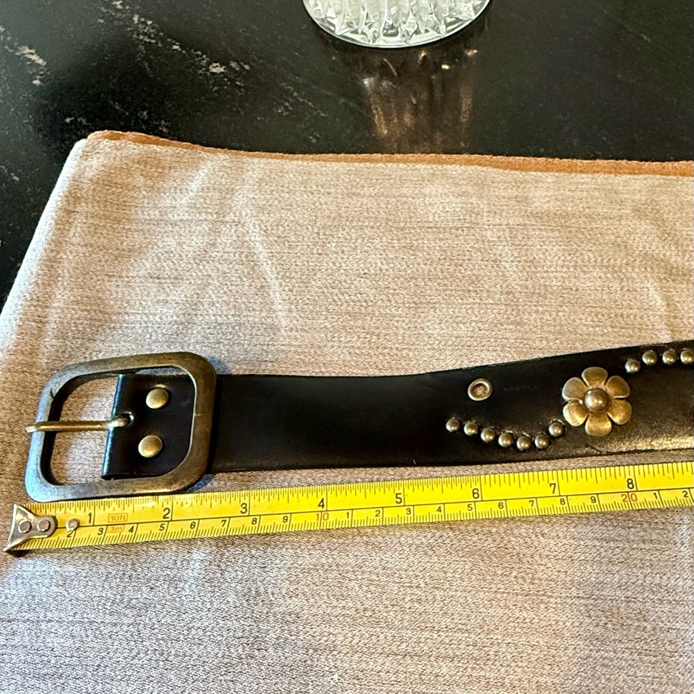 Black Leather Belt with Brass Accents